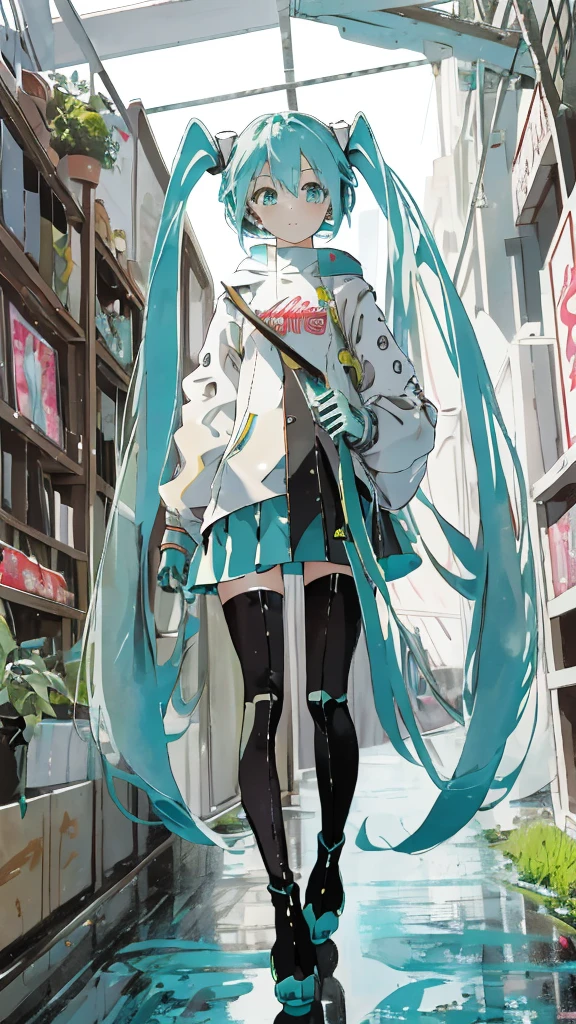 ((full body)),masterpiececolorful,The best quality in the best condition,Alone,One Girl,boots,Green Eyes,High resolution,View your audience,Stand on your own two feet, racing miku ，Hatsune Miku, Portrait of Hatsune Miku, Hatsune Miku Short Hair, Vocaloid, Hatsune Miku portrait, Mikudayo, 青緑色の髪のanime, Hatsune Miku Cosplay, Hatsune Miku's Face, animeスタイル4 K, anime, 魅力的なanime，midjourney，Colorful portraits