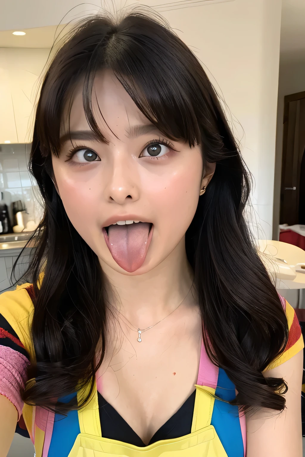 Japanese woman beautiful girl baby face top quality realistic skin eyes are in focus 20 years old stick out tongue focus on mouth open mouth long tongue saliva open mouth wide see inside of mouth open mouth and stick out tongue 