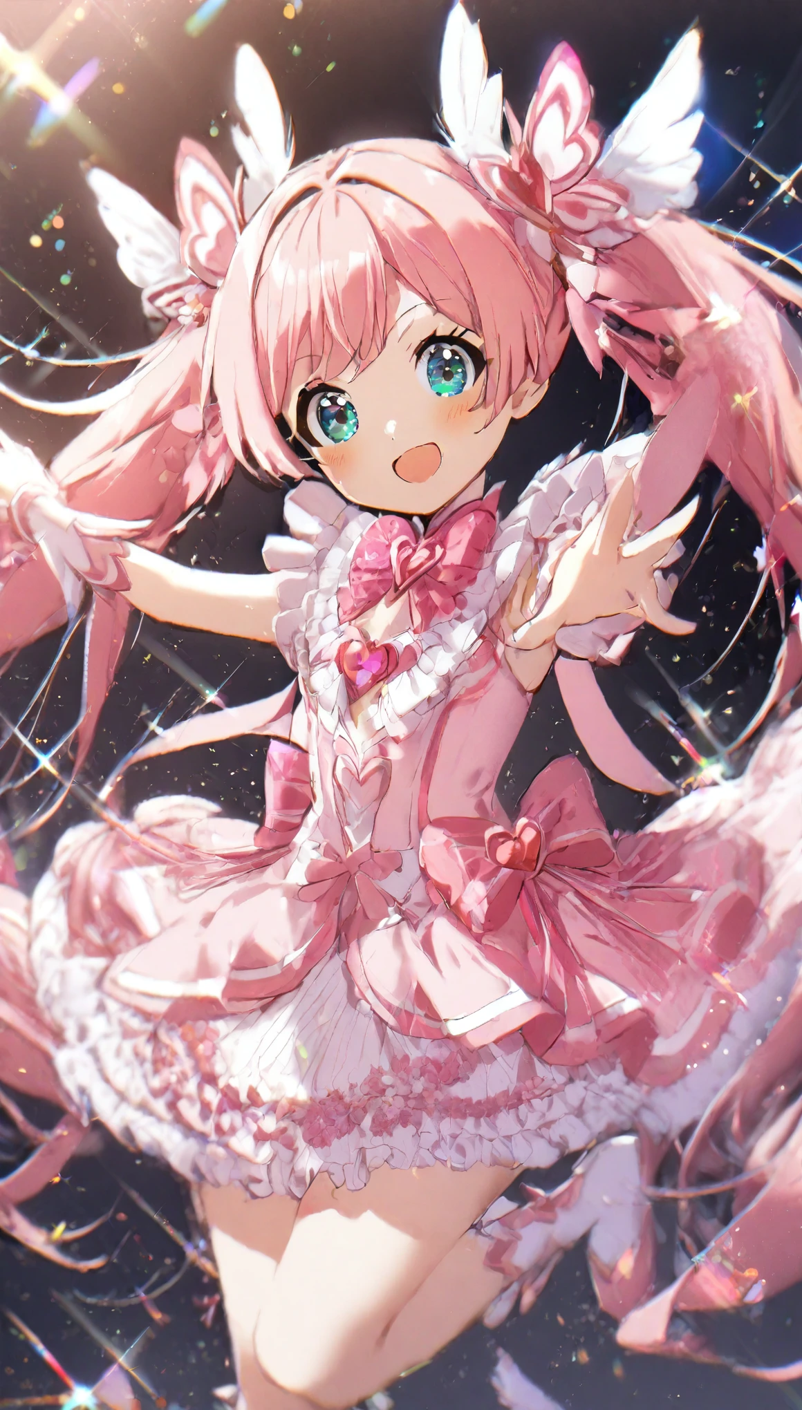 A close up of a girl in a pink dress with a pink bow - SeaArt AI