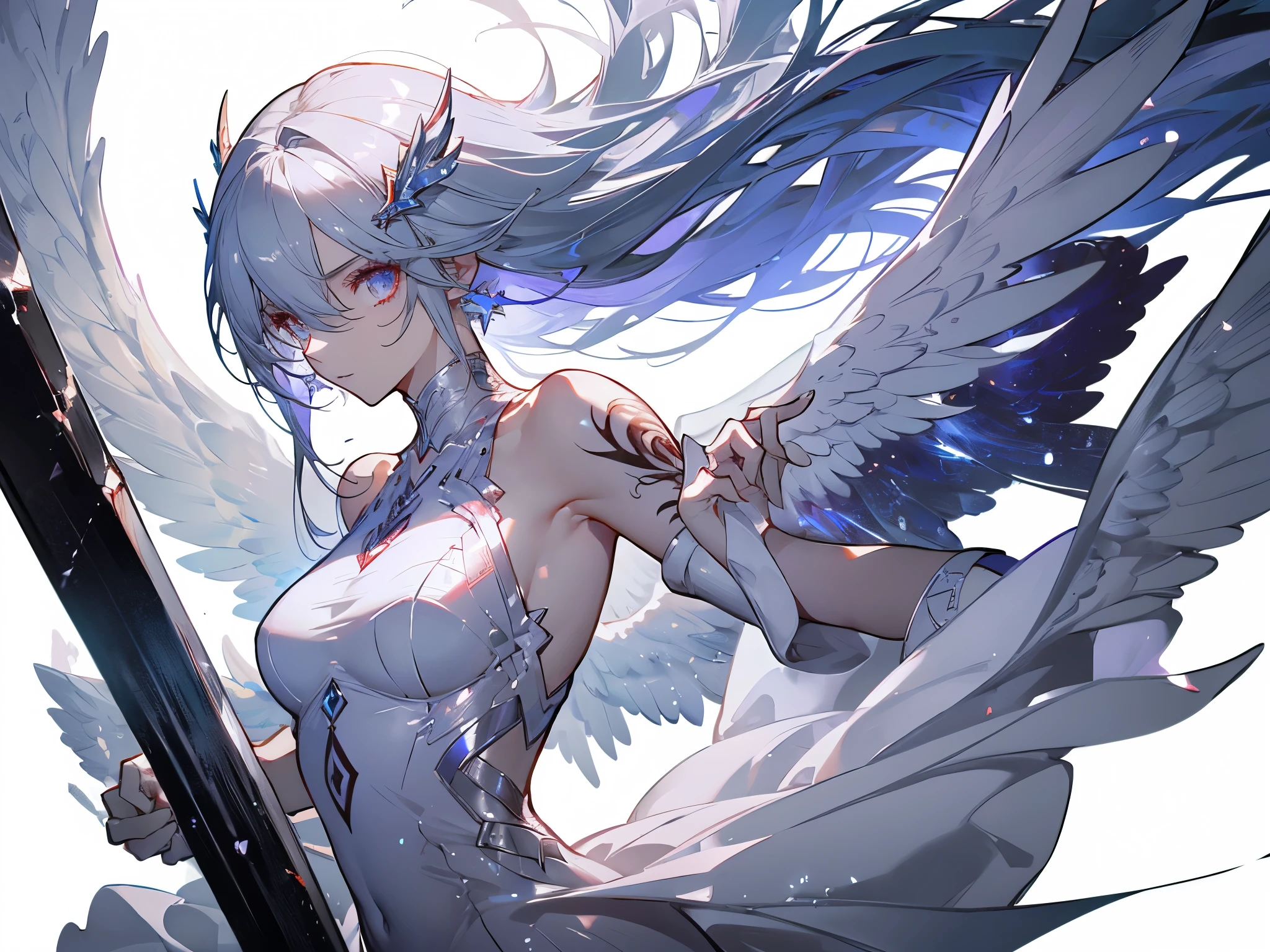 animemanga girl, Official artwork, cheerfulness, high resolution!!, future, album covers, Official anime artwork, anime key visual, Beautiful, promo art, illustration, Vivid, offcial art , the wallpaper, Grand, Anime，key visual, Anime，Angel wings，White-haired god，Guweiz on Pixiv