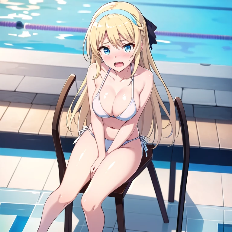 woman　Blonde　Baby Face　Big Tits　barefoot　Bunny girl　Nipples　Pussy hand masturbation　Love juice　smile　Twin tails　Long Hair　Looking up　Poolside at night　blue eyes　