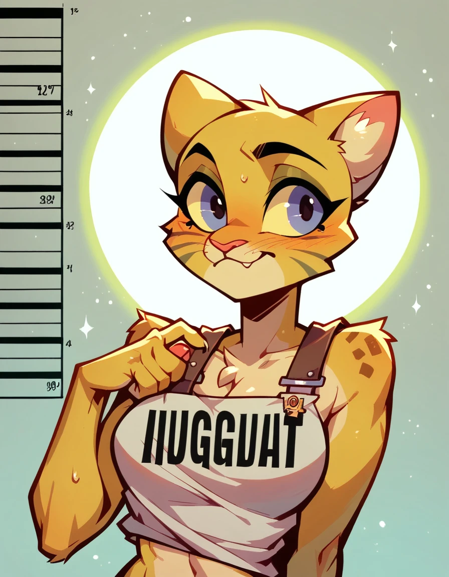 In Mugshot art style, A rangy Khajiit Smuggler, moon sugar drifting down