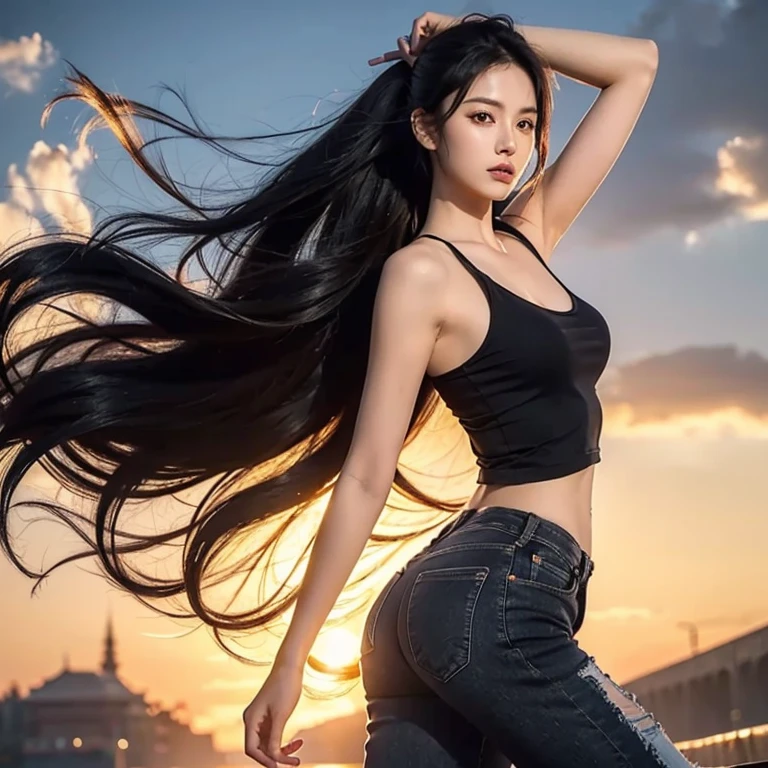 Female 1, front, Two meter long hair, blessing, big clouds, not wearing clothes, หน้าอกbig, small waist, hips raised, small thighs, Long legs, 8k, detailsมือ, details, ดวงตาที่มีdetails, perfect shape, thin body, Very sexy, just, The face will become smaller., ใบหน้าที่มีdetails, perfect face, big, full chest, watch pussy, watch , low angle shot, sky backdrop, watch the whole body, like full body