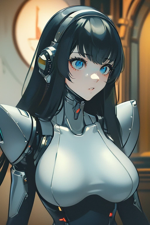 (masterpiece),(Highest quality),(Super detailed),(Best illustrations),(Best Shadow),(Absurd),(Detailed Background),(so beautiful), 16K, 8K, 4K,(Best Shadow),robotization,woman ,big bust,Robot Joint ,Metal skin,Black robot Suit,long hair,a black robot suit that covers the whole body,robot hand,cyber bodysuit,mecha head,(Detailed hands and fingers:1.2),Ball joint robot body,doll joint,beautiful face,beautiful robot girl,robotic eye,robotic hands,(no more human skin),android girl,cyborg girl,F cup, sexy body,(machine made joints:1.2),(machanical limbs:1.1),(blood vessels connected to tubes),(mechanical vertebra attaching to back),(mechanical cervial attaching to neck),aegis(persona3),pussy,no messy picture style