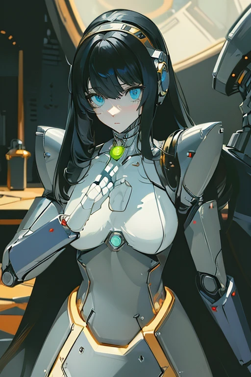 (masterpiece),(Highest quality),(Super detailed),(Best illustrations),(Best Shadow),(Absurd),(Detailed Background),(so beautiful), 16K, 8K, 4K,(Best Shadow),robotization,woman ,big bust,Robot Joint ,Metal skin,Black robot Suit,long hair,a black robot suit that covers the whole body,robot hand,cyber bodysuit,mecha head,(Detailed hands and fingers:1.2),Ball joint robot body,doll joint,beautiful face,beautiful robot girl,robotic eye,robotic hands,(no more human skin),android girl,cyborg girl,F cup, sexy body,(machine made joints:1.2),(machanical limbs:1.1),(blood vessels connected to tubes),(mechanical vertebra attaching to back),(mechanical cervial attaching to neck),aegis(persona3),pussy,no messy picture style