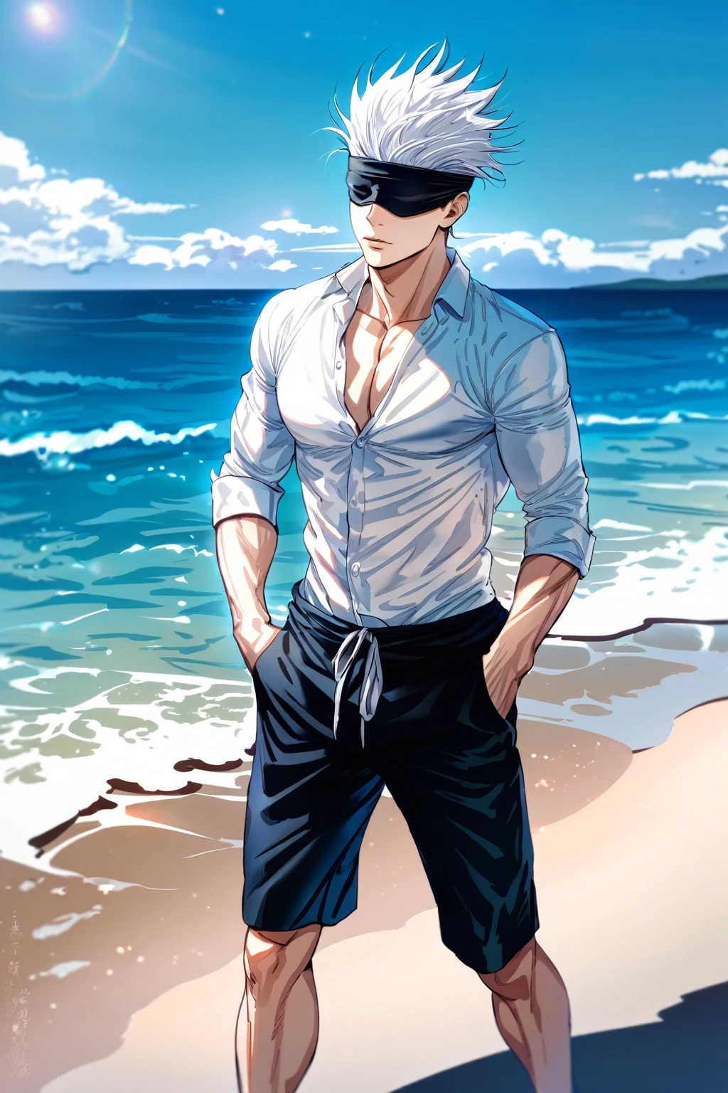 ((work of art, best qualityer)), ung boy, (mature man:1.4), 130 mmf1.4 lenses, 1 yoboy, standing alone, pointy ears, heart-shaped pupils, From  above, demon boy, big pectorals, demon wings, saturados, colorfully, multicolored hair, silver hair, hair blue, multi colored eyes