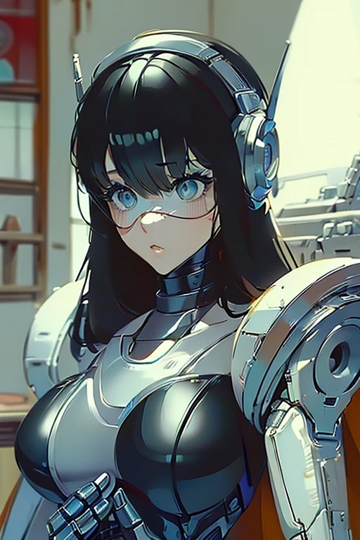 (masterpiece),(Highest quality),(Super detailed),(Best illustrations),(Best Shadow),(Absurd),(Detailed Background),(so beautiful), 16K, 8K, 4K,(Best Shadow),robotization,woman ,big bust,Robot Joint ,Metal skin,Black robot Suit,long hair,a black robot suit that covers the whole body,robot hand,cyber bodysuit,mecha head,(Detailed hands and fingers:1.2),Ball joint robot body,doll joint,beautiful face,beautiful robot girl,robotic eye,robotic hands,(no more human skin),android girl,cyborg girl,F cup, sexy body,(machine made joints:1.2),(machanical limbs:1.1),(blood vessels connected to tubes),(mechanical vertebra attaching to back),(mechanical cervial attaching to neck),girl robocop,woman robocop,no messy picture style