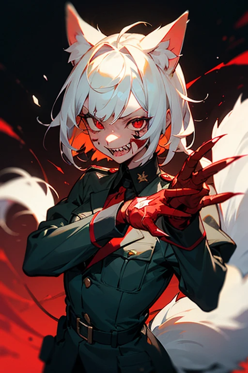 black alpha wolf red eyes and red moon behind ( furious, with blood in the mouth, how scary)