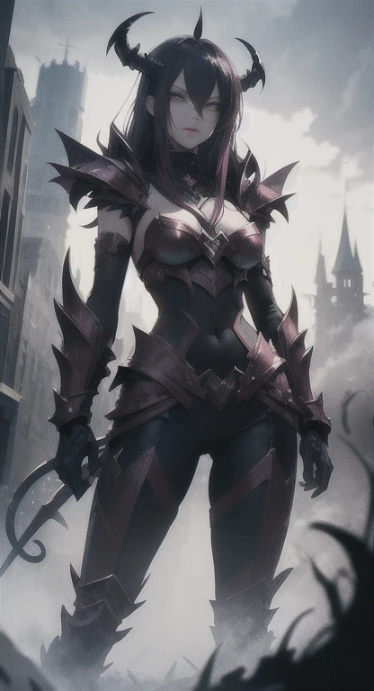 high high quality，Best quality at best，Realiy，Super realistic，super detailing,tmasterpiece，A high resolution，8K，Very realistic，Hellbringers，Black-scaled youkai, Black-scaled youkai，red - eyed，Meniscus，a close up of a person with a sword and a demon, Demon Dragon Inspired Scales, Dark black scaly yokai, Demon bat wings，Epic fantasy digital art style, Demon Black Scale Yokai, evil knight, dan mumford tom bagshaw, dark fantasy style art, Epic fantasy art style, Dragon Knight, dark fantasy art style, Shadow scales, Epic fantasy art style HD, dark fantasy digital art，"Artistic image type: {Perched on top of cybernetics dragons, The masked woman investigates the vast cyber metropolis below. Masks, Infused with neon lights, Contrast her technically enhanced body, Embedded LEDs and retractable technology weapons shine. In a striking pose, She seemed ready to act, A fusion of ancient legends and visions of the future}, Dragon Knight Ghost, Excellent location，with city view, (Vibrant neon lighting:1.5), (Digital painting:1.25), (4K:1.2). environment: panoramic view of a city，Bats fly across the skyline."