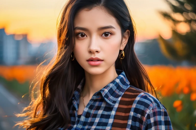 (Background, symmetrical, Compositions with coloful geometric arabesque patterns):1.3, (fullbody:1.3),  (poneyTail, dark brown hair), (top-quality, Photorealsitic:1.4, masterpiece:1.3, RAW Photography:1.2, cinematric light, very detailed illustration), (1woman:1.3, solo), (asian girl, ultra delicate face, ultra Beautiful fece, ultra delicate eyes, ultra detailed nouse, ultra detailed mouth, ultra detailed facial features), petite woman, (V-neckＴThe shirt:1.3, a miniskirt),  (medium breast:1.3), from the front side, skiny, lipgloss, Show cleavage