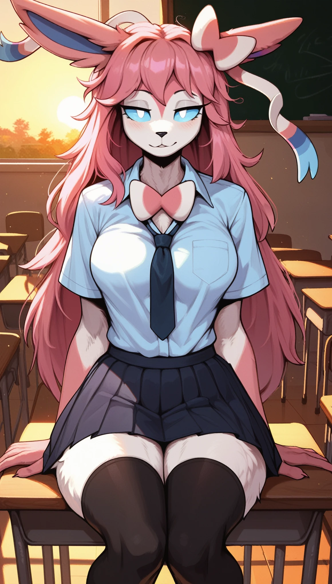 1girl , 25 years old, (incredibly_absurdres:1.5),  solo, an extremely delicate, mischievous smile, school uniform, standing, white fur, big brests, feminine body, beautiful girl , canine, 8k wallpaper,sakura:1.6, erect penis, masturbating, nsfw, 