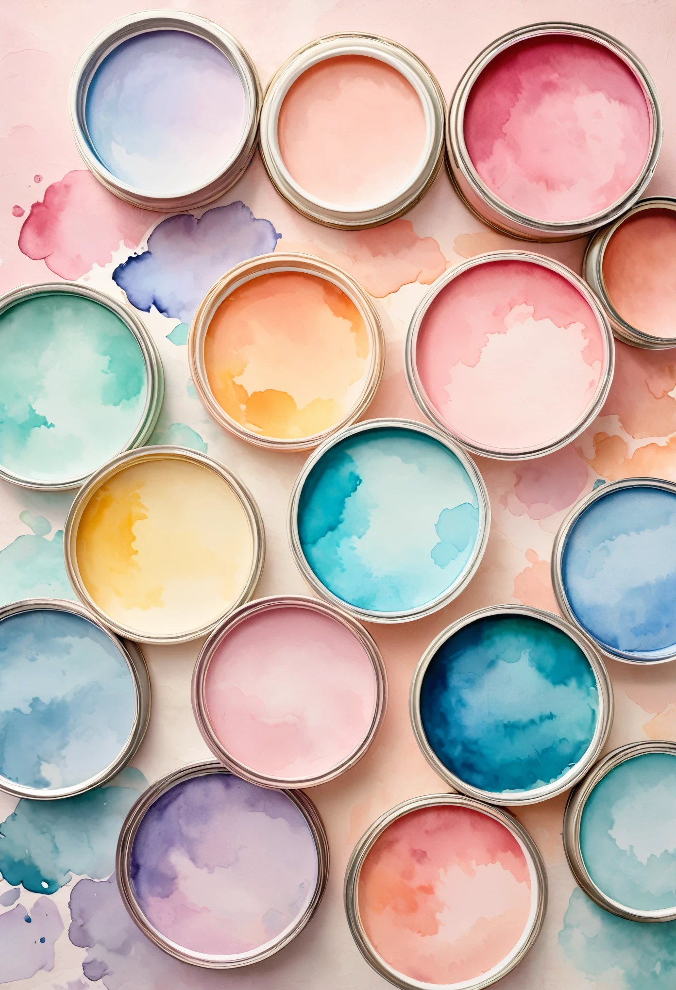 Bohemian Watercolors for the Home, Pastel Color Palette, Blue and pink gradient, Award-winning watercolors, Vintage, splashes