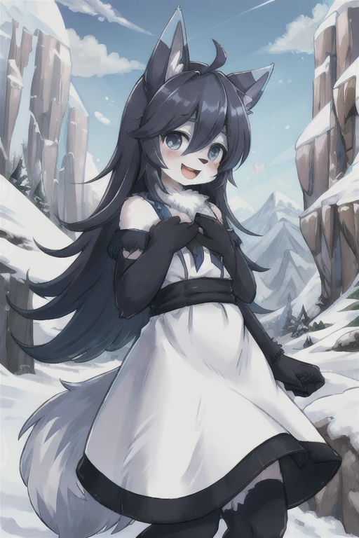 (Boy with wolf ears)　(Blue long hair)　Snow Mountain　Snowstorm　On the Cliff　Kind Face　Laughing