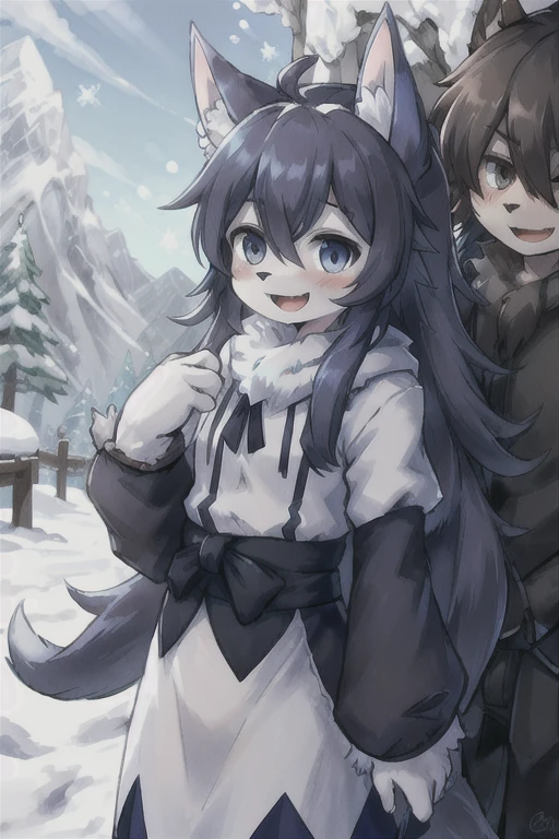 (Boy with wolf ears)　(Blue long hair)　Snow Mountain　Snowstorm　On the Cliff　Kind Face　Laughing