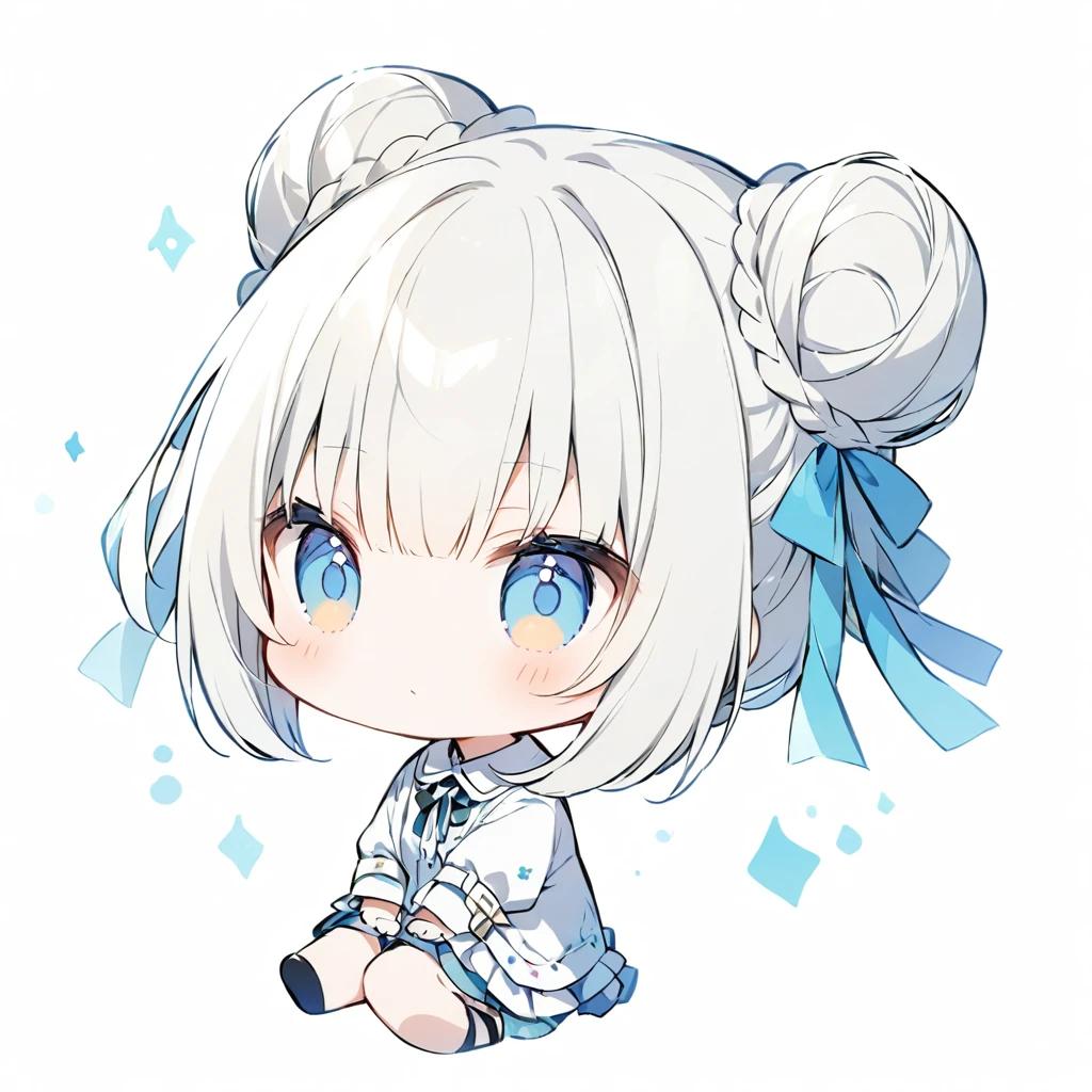 (White background),(Chibi Character:1.4) 3rd grade、Alone,full body、Bun hairstyle 、Straight bangs