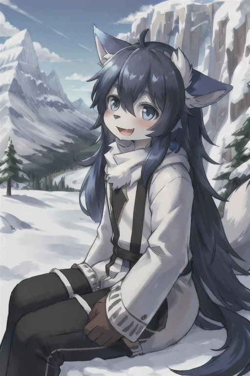 (Boy with wolf ears)　(Blue long hair)　Snow Mountain　Snowstorm　On the Cliff　Kind Face　Laughing