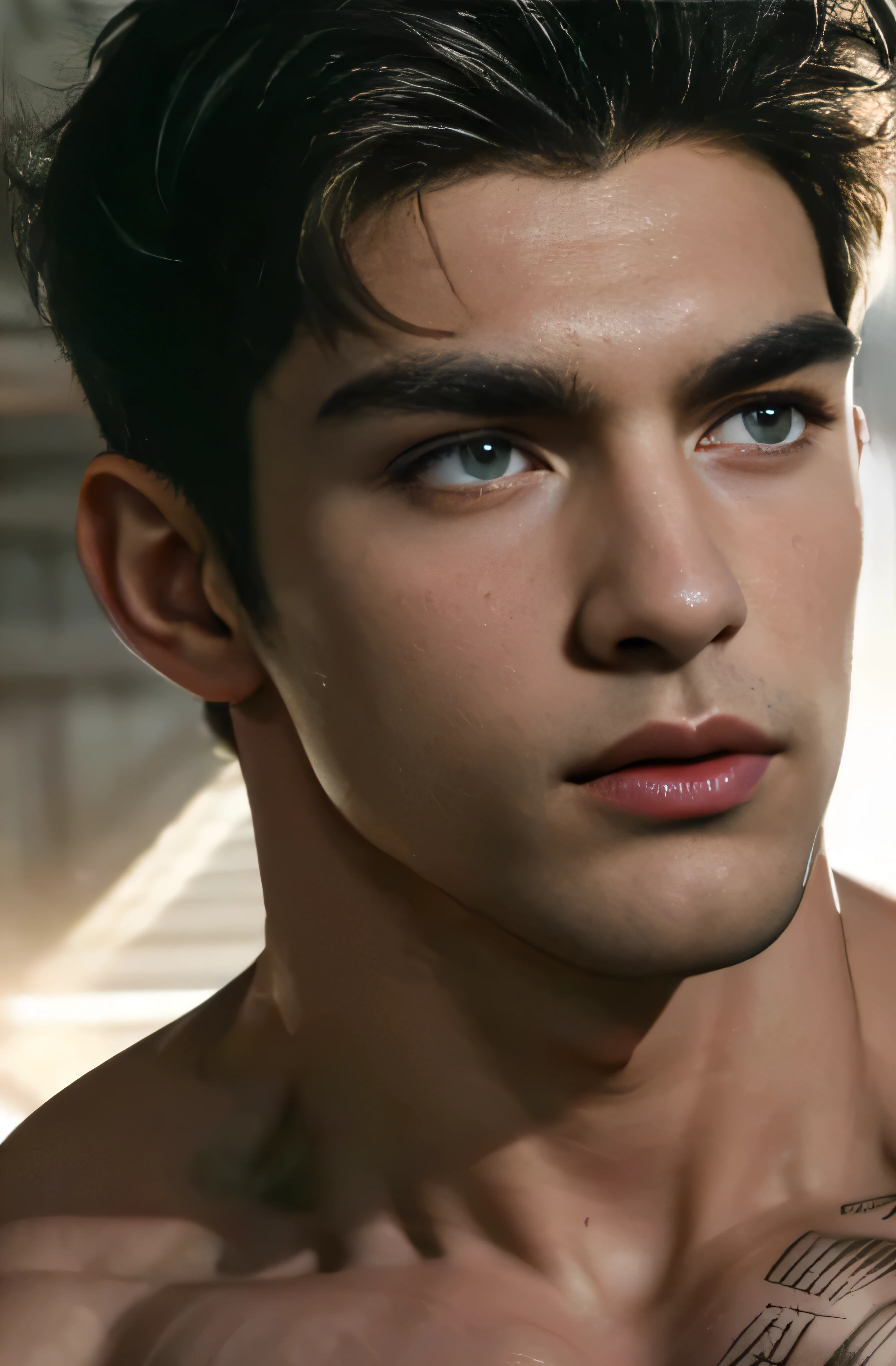(8K, RAW photo, Highest quality) full-body shot, blue eyes, 19 years old, white pale skin, black hair, handsome, short hair, dark hair, night, spooky, low angle shot, Realistic, fully naked, Exposing Penis , (((1 perfect Penis :1.3))), 1 amazing Penis, (((1 nice Penis :1.2))), 1 beautiful Penis, 1 great Penis, 1 male penis, male genitalia, perfect penis, male structure, male genitalia, (((handsome:1.4))), frontage, Intricate details, Extremely detailed eyes and eyelashes, Muscular male, Manly, (((masculine:1.4))), (((dynamic pose:1.1))), ((movement pose:1.1))), Soft lighting, Cinematic lighting, Portrait, Exposing the pectoral muscles, gay male model, muscular, ripped, defined body, Digital SLR, hyper qualit, Fujifilm XT3, Crystal clear, 8K UHD, High detail, Ultra photo realsisim, haar, ((Realistic skin), ((pores)), ((highdetailskin)), volumettic light, groin, far, complex 3D visualization, high detail, 1 handsome young man (nsfw) looking at the viewer (Pureerosface_V 1:0.6), pure, genuine human skin , (bare chest), muscles, vivid details, hyperrealistic, beautiful background, octane rendering, best quality, masterpiece, extremely detailed, computer graphics, unity, wallpapers (realistic, photorealistic: 1.37), stunning, fine details, masterpiece, best quality, official art, extremely detailed CG unity 8k wallpapers, (((Full Body))), ((Correct body structure)), (((Correct dissection))), (((Depth of field:1.5))), (((blue color correct:1.4))), (((low saturation color correct:1.5)))