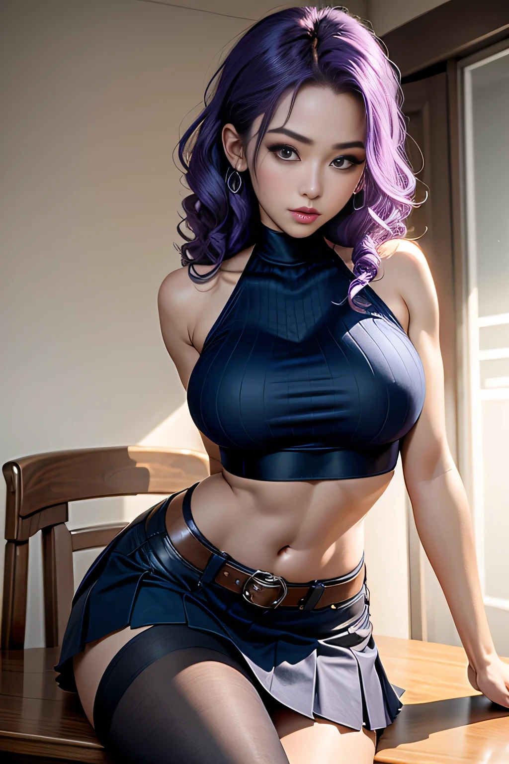 masterpiece, Highest quality, Pixiv, Cool girl, , , Popular characters, Baseball cap, Stylish sunglasses, Cute sheer bra and panties, Purple Hair, Curly Hair, Blunt bangs, Straight bangs, Colored contact lenses eyes, Gal,Basketball shoes, Improve、Heavy Large 、Belly piercing,Big Breasts,((((Straddle)))),Spread your legs,Fleshy crotch,Oilskin,Wet crotch,