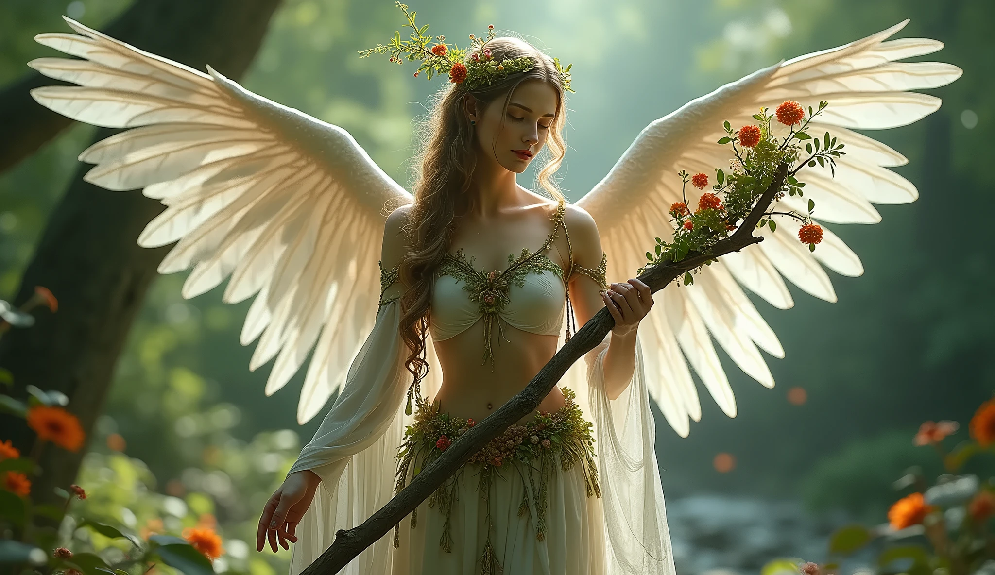big titty wood nymph, fantasy creature, ethereal beauty, enchanting forest, glowing flowers, shimmering wings, flowing hair, magical aura, dreamlike atmosphere, mystical gaze, vibrant colors, soft lighting, mythical charm, alluring pose, delicate features, captivating presence, natural elements, enchantment, feminine grace, enchanting melody, supernatural powers, mesmerizing allure, serene surroundings, magical ambiance, whimsical details, otherworldly creature, mysterious aura, mythical creature, magical realm, ethereal essence, woodland sanctuary, surreal depiction, mystical energy, sensual appeal, magical transformation, enchanting surroundings, mythical forest, alluring enchantress, breathtaking landscape, mythical beauty, tits showing, nude