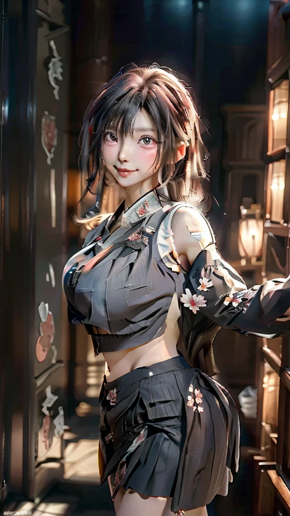 masterpiece, highly detailed, best quality, 1girl, solo, Luna, black hair, loose low tied hair, red eyes, smile