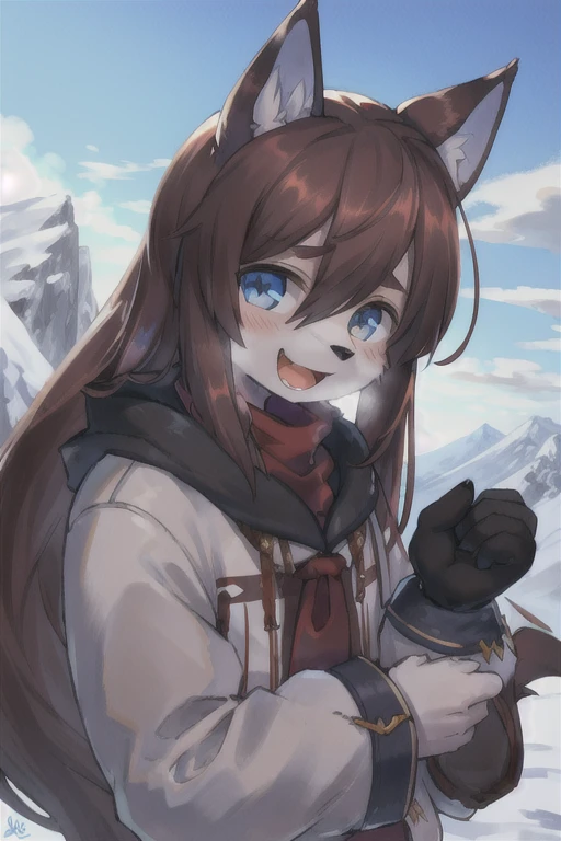 (Boy with wolf ears)　(Blue long hair)　Snow Mountain　Snowstorm　On the Cliff　Kind Face　Laughing