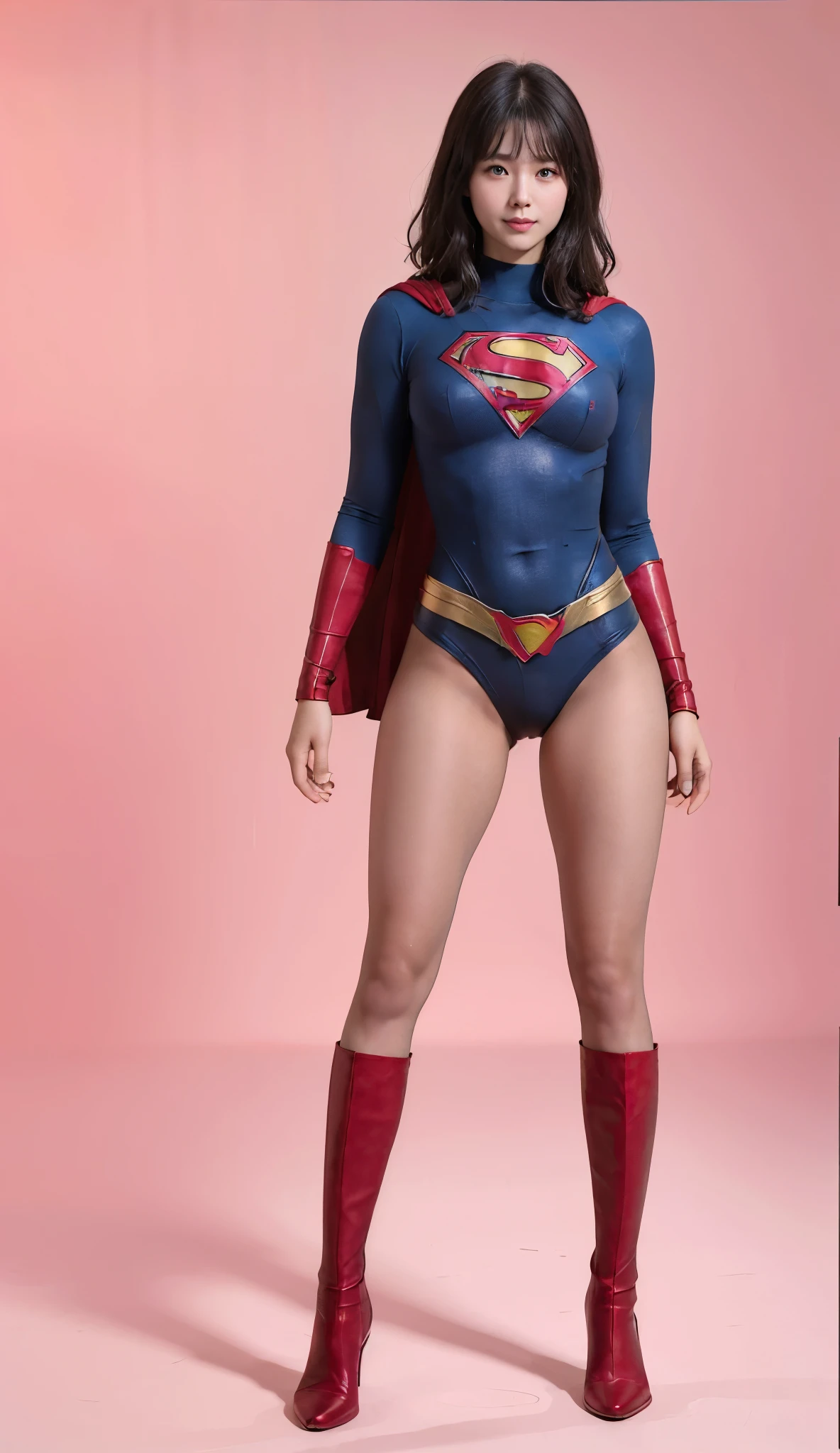 No background、(((Beautiful legs in black tights.)))、(((Legally express the beauty of your smile)))、((((Make the most of your original images)))、(((Supergirl Costume)))、(((Beautiful Hair)))、(((suffering)))、(((Please wear black tights....、Wear red boots)))、((Best image quality、8k))、((Best Quality、8k、masterpiece:1.3))、(((Save Background )))、Sharp focus:1.2、Beautiful woman with perfect figure:1.4、Thin abdominal muscles:1.2、Wet body:1.5、Highly detailed face and skin texture、8k