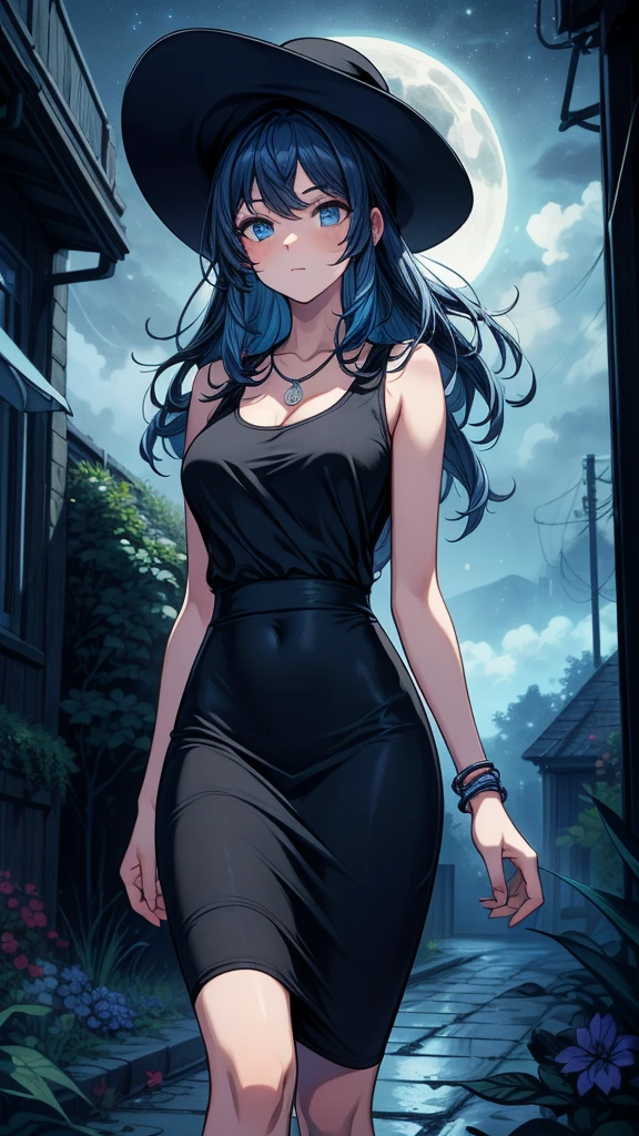 (high quality, 8k, 4K, high contrast, artwork:1.2, high quality, best aesthetics), (centered), ((1 woman)), erotic, sensual, mature body, grown woman, super detailed, beautiful face detailed, beautiful eyes detailed, detailed beautiful mouth, (long black wavy hair), (light blue eyes), (black eyeliner), (black eyeshadow), (black lipstick), (relaxed expression), (serious penetrating gaze), (looking at the viewer), (standing), (straight body posture), (front view of woman), (women's black bunny costume), (hands behind back), (black bunny ears)