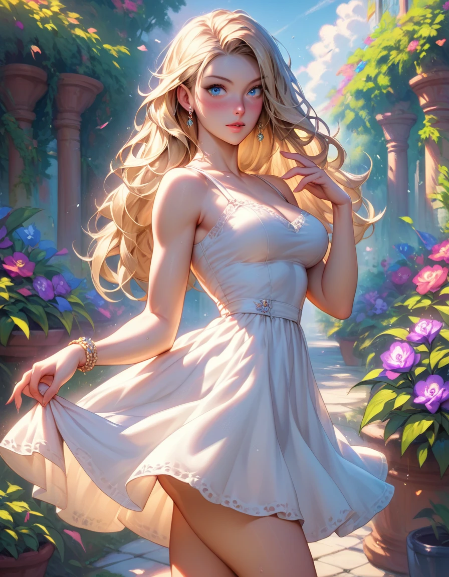 photorealistic photo of a indian woman, blond, 40 years old, solo focus,full body,white sweater,sleeveless,sitting, crossed legs, beautiful, (intricate details), unity 8k wallpaper, ultra detailed, aesthetic, perfect lighting