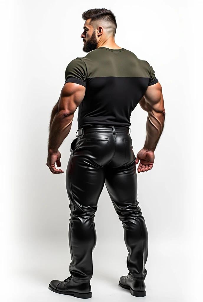 arafed man in a black leather jacket leaning against a wall, leather jerkin, strong and imposing, black jacket | shiny, black leather costume, extremely muscular, leather padding, robust stocky body, black leather slim clothes, dressed black hoodie, skintight leather clothes, very muscly, athletic tall handsome guys, 30 year old man :: athletic, hot man, big beefy man, leather clothes, dick bulge
