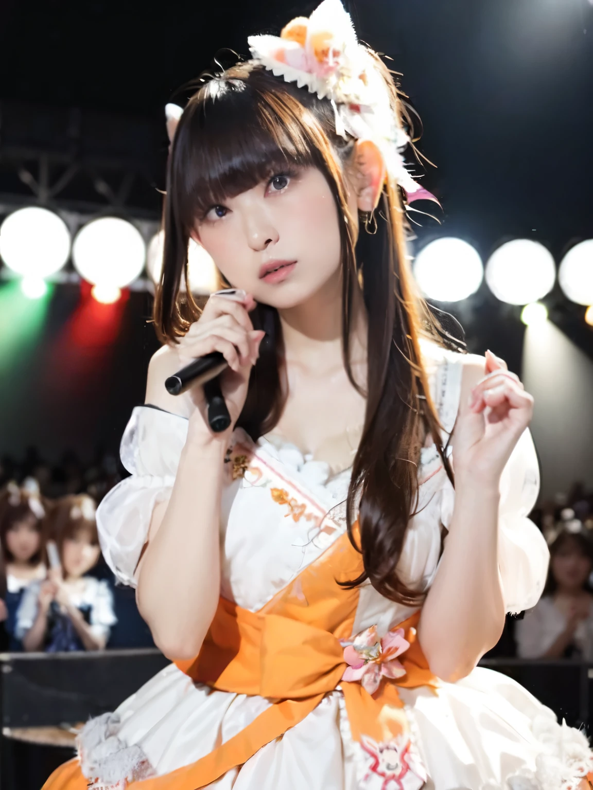 1 female, Alone, Hime cut, bangs, Long Hair, Japanese idol costumes, idol dress, concert、Concert Lighting