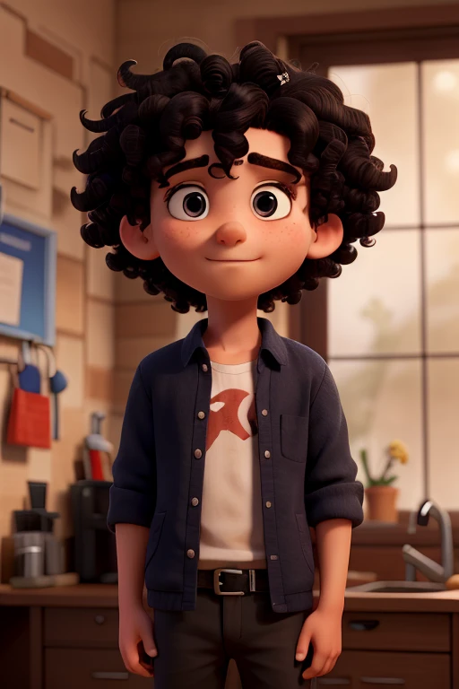 A boy with beautiful black curly hair and eyes