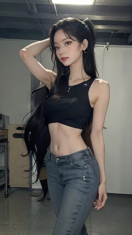 (1girl in:1.3), (high angle full body shot),fair white skin,Slender body,Solo, __body-parts__, Kim Ji-ni Jennie face, Kim Ji-ni Jennie face, Kim Ji-ni Jennie face, Heroic characters, Ruins, 8k Resolution images, Intricate Symmetry Details. The whole picture is invincible and heroic, mainly a complete picture of a woman standing all over her body, with smooth movements and a confident expression、((groin、thighs thighs thighs thighs、decolletage、abdominals、a navel))、(Mini Camisole、a miniskirt)、sexypose