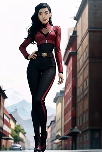 Asami Sato, Not fit for work ,black hair, hair band ,big eyes, Big and slim body, Wide hips and a slender waist., posing in a very provocative way and very good for full body photography looking at the viewer 