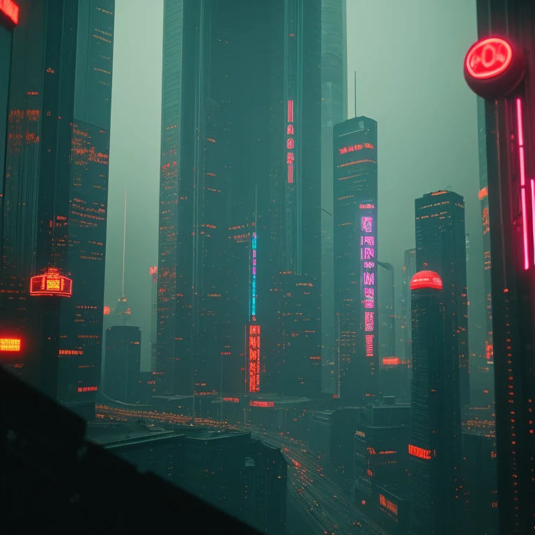 extremely detailed city landscape, worm's eye view, retro 1980s cyberpunk city, skyscrapers and buildings, an imposing martian planet in the center of the frame, vintage, old photo effect, dramatic lighting, moody atmosphere, neon lights, hazy depth of field, retrofuturistic, cinematic, highly detailed, photorealistic