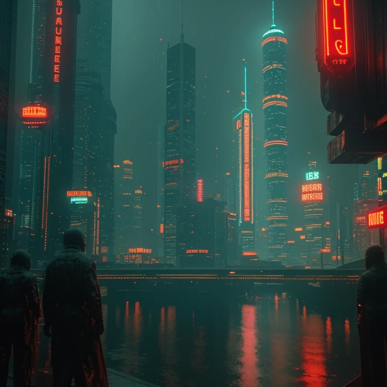 extremely detailed city landscape, worm's eye view, retro 1980s cyberpunk city, skyscrapers and buildings, an imposing martian planet in the center of the frame, vintage, old photo effect, dramatic lighting, moody atmosphere, neon lights, hazy depth of field, retrofuturistic, cinematic, highly detailed, photorealistic