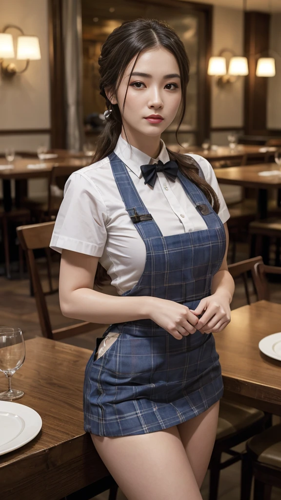 Waitress、Waitress、Waitressだよ❗️(8k, RAW Photos, 最high quality, masterpiece: 1.2), (Realistic, photoRealistic: 1.37), 1 歩道に立っているWaitressのを着た女性, ,Ultra Mini Skirt、 Professional Writing, Photon Mapping, , Italyのの女性, Torn, Sommelier、,Italy、Italy、Easy to wear、 Ultra compact uniform、,At a fine dining restaurant， 胸がbig、Incredibly beautiful face、masterpiece, 最high quality, high quality, High resolution, big , (Face close-up),Working in a restaurant、Carrying tableware、Hair is tied up、Updo、Playmate proportions、エロスWaitress、Please tie your hair tightly、Expose as much skin as possible、、The ultimate revealing outfit、Hair combed back、Infinite Strip、Hair combed back、oh、Nipple poking stimulation、Tingling in the nipples、Anal feels good、Checked clothes,Checker Mode、Intricately checked uniform、Erotic Appeal Posing、