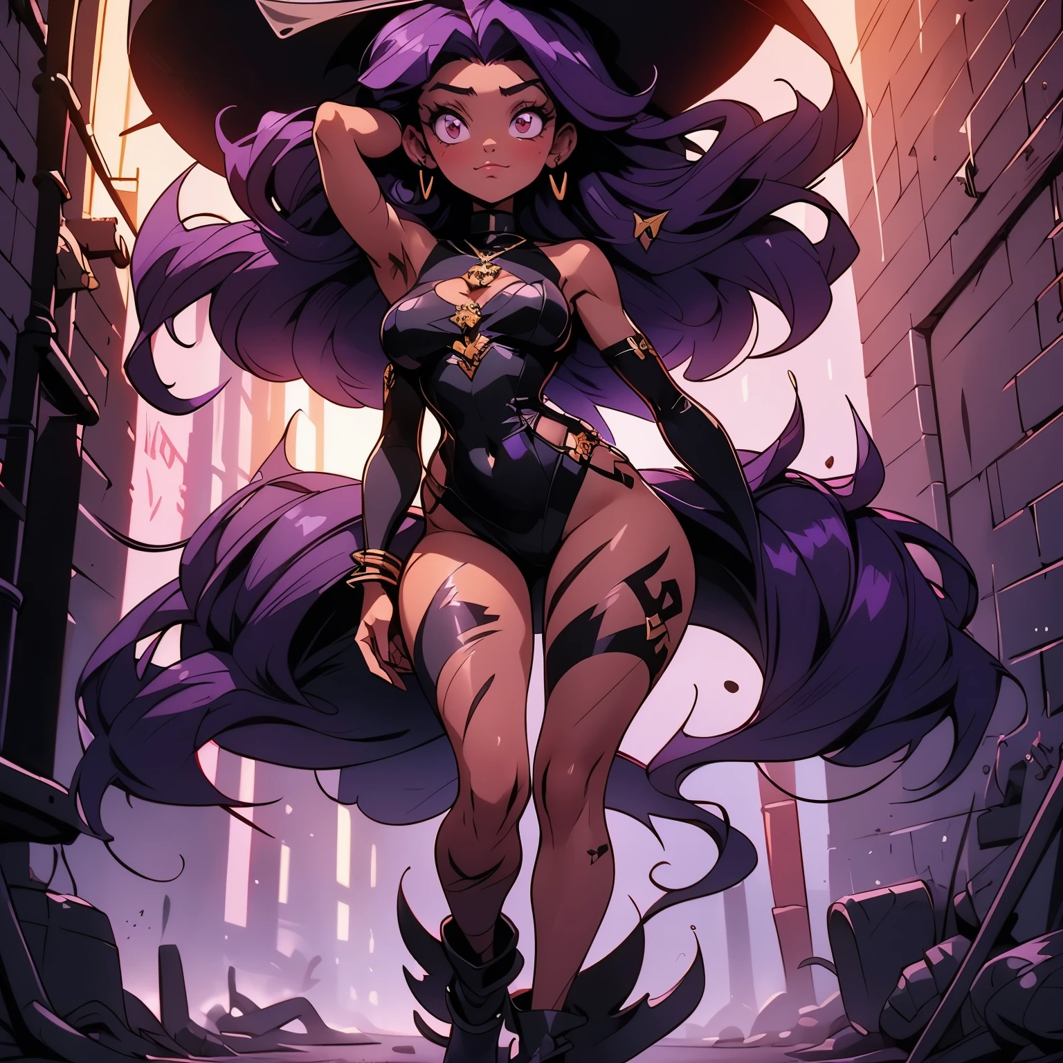 (masterpiece), best quality, 1girl, expressive eyes, perfect face, (purple hair), perfect anatomy, full body, 4k, HDR, full HD, solo, catrina outfit, face and body painted with the appearance of a catrina, sHe is walking down a totally dark alley,