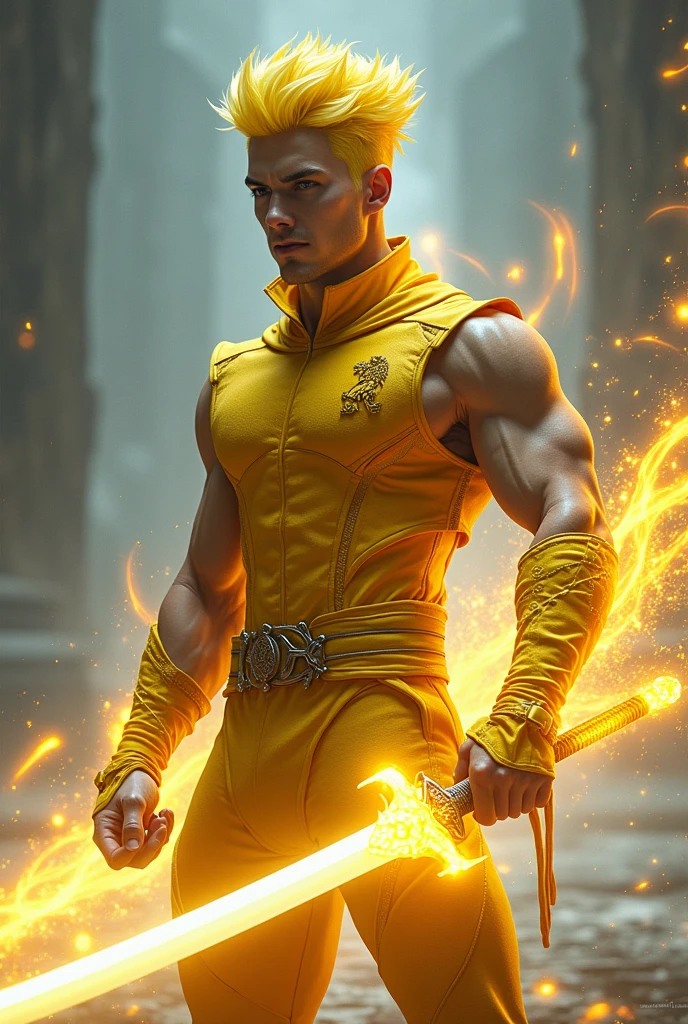 1man, shirtless, martial arts, yellow superhero mask, lower face out, white eye patterns with black outline, muscular, green costume, yellow belt and boots, burning fists, black dragon tatto shapes into a circle, dragon aura, mystical