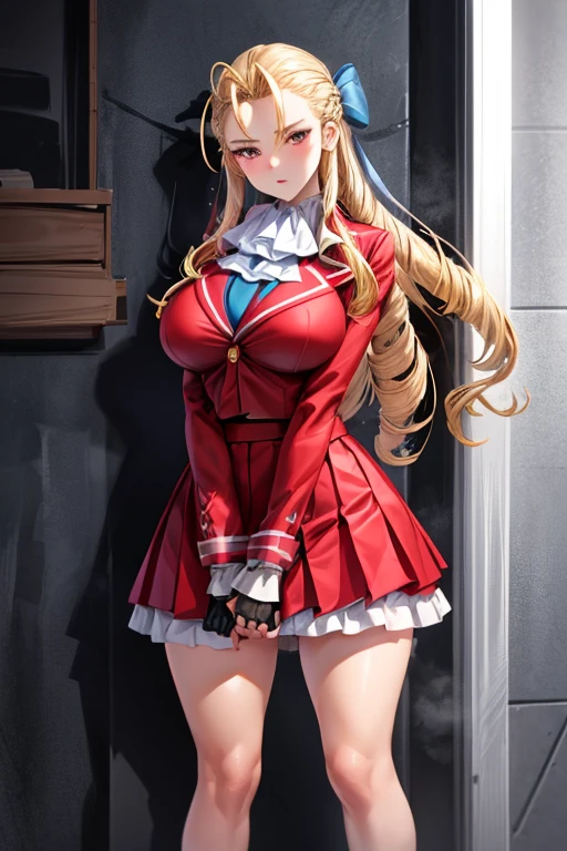 (Nsfw) ,　(1girl and 1boy), (standing sex:1.5)、(((Standing Sex))),　(Behind him), (gigantic_breasts),  　masterpiece, 最high quality, Scullin, Hair Ribbon, Ascot, Red jacket, Long sleeve, Frilled Skirt, Fingerless gloves, looking at viewer, Frowning, Standing,( background　Nearby facilities)、Put your hands out in front of you、【Concept】(Slave with Stocks), break, 超High resolution, retina, masterpiece, Accurate, Anatomically correct, Textured skin, Super detailed, Attention to detail, high quality, Awards, 最high quality, High resolution、High-definition CG unit 8K wallpaper, masterpiece, High resolution, 最high quality, 最high quality real texture skin, Digital Painting, Best image quality, 最High resolution, 8k, 