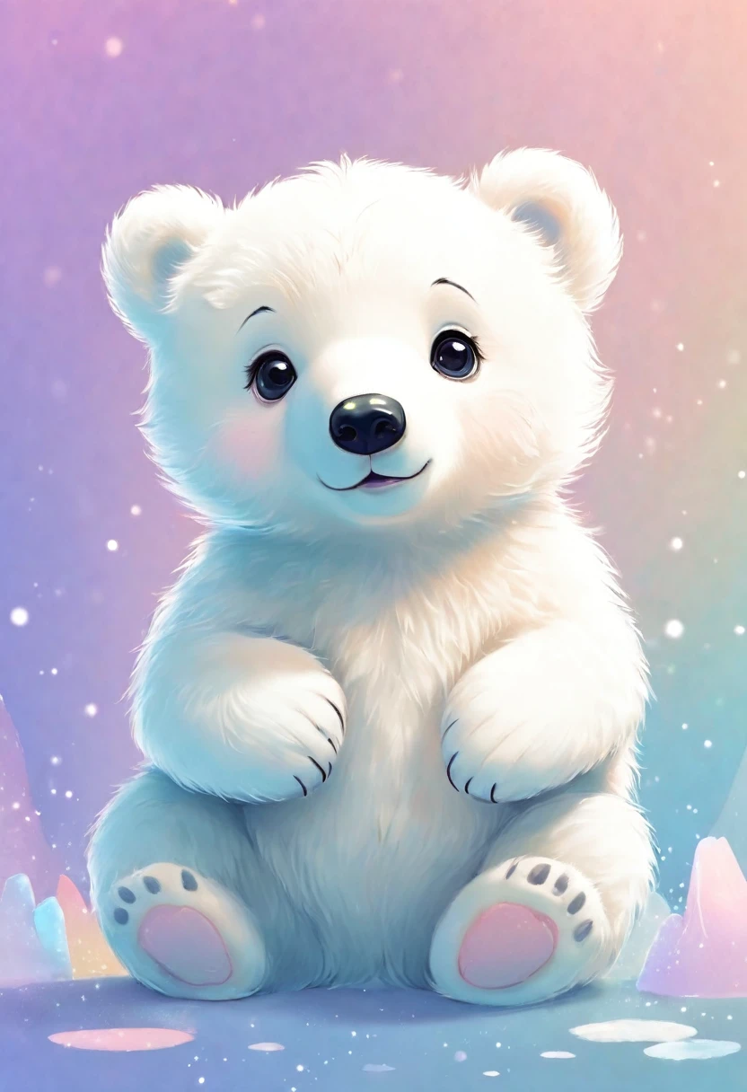 cute baby white Bear, digital illustration, pastel tetradic colors