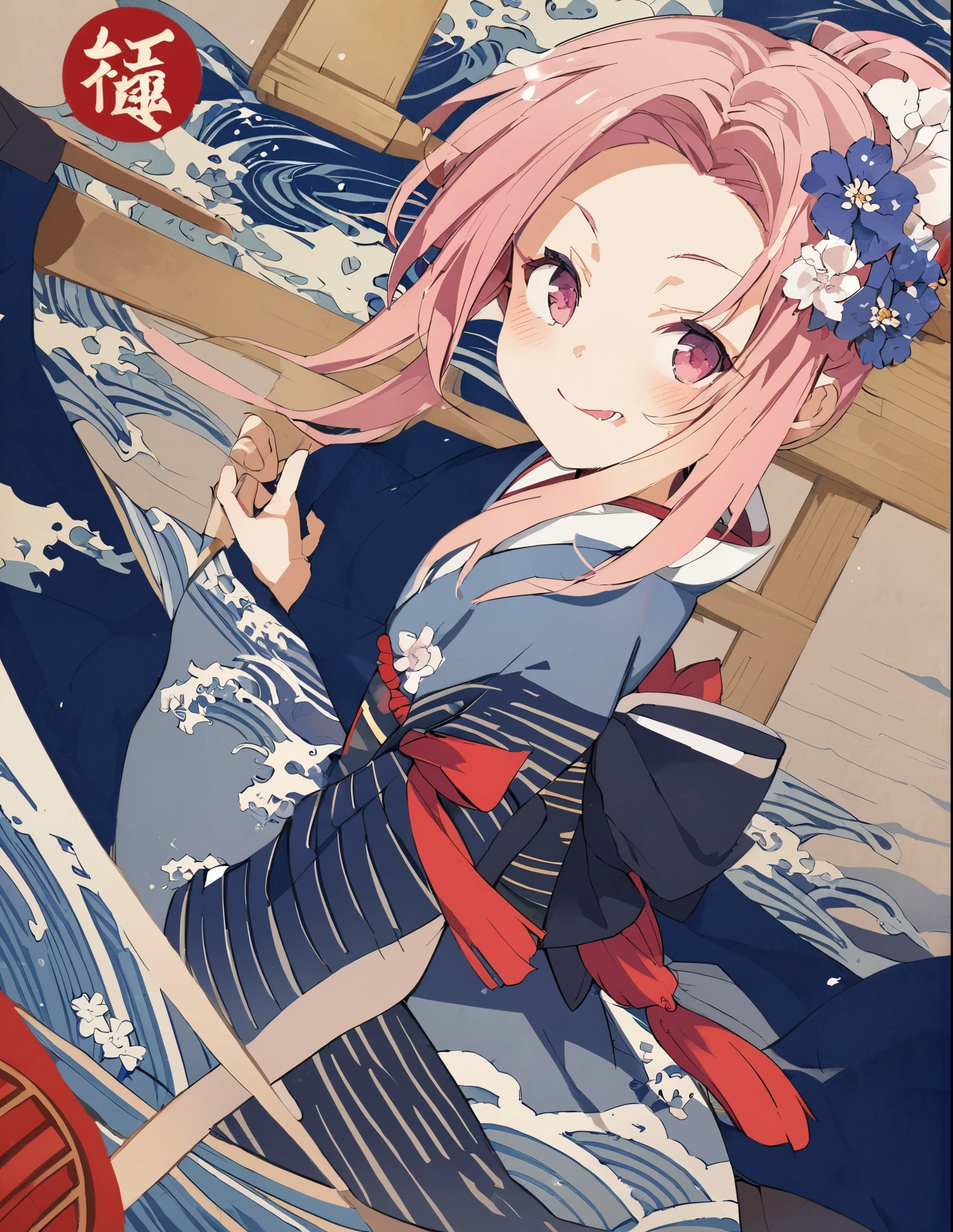 tooth, Hair Flower, Sticking out tongue, Dutch Angle, Ukiyo-e, Impressionism