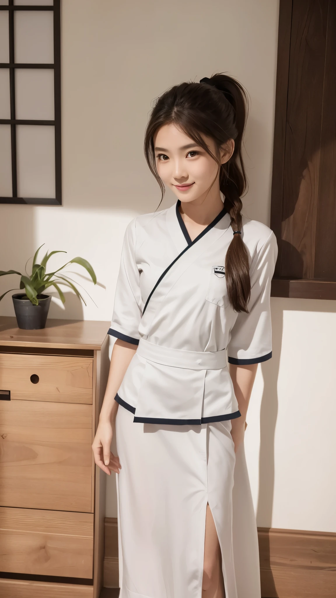 (nurse:1.3), nurse、(白いnurse服:1.3), (masterpiece:1.3)、Super detailed finish、(High resolution、8k:1.3)、(highest quality、Ultra-realistic as a photo:1.5)、sharp focus, 超High resolutionの顔、the face is in focus、Ultra high definition and beautiful eyes、Eyes are symmetrical:1.3、I&#39;m looking at you with focused eyes、High-definition and beautiful skin、firm skin、1 girl, 16 years old, very cute:1.3、kawaii:1.3, on the hospital bed、natural makeup, glossy lips、thin necklace、anxious look, wet eyes:1.3, blush:1.3, embarrassing:1.3、looking at the viewer, half updo