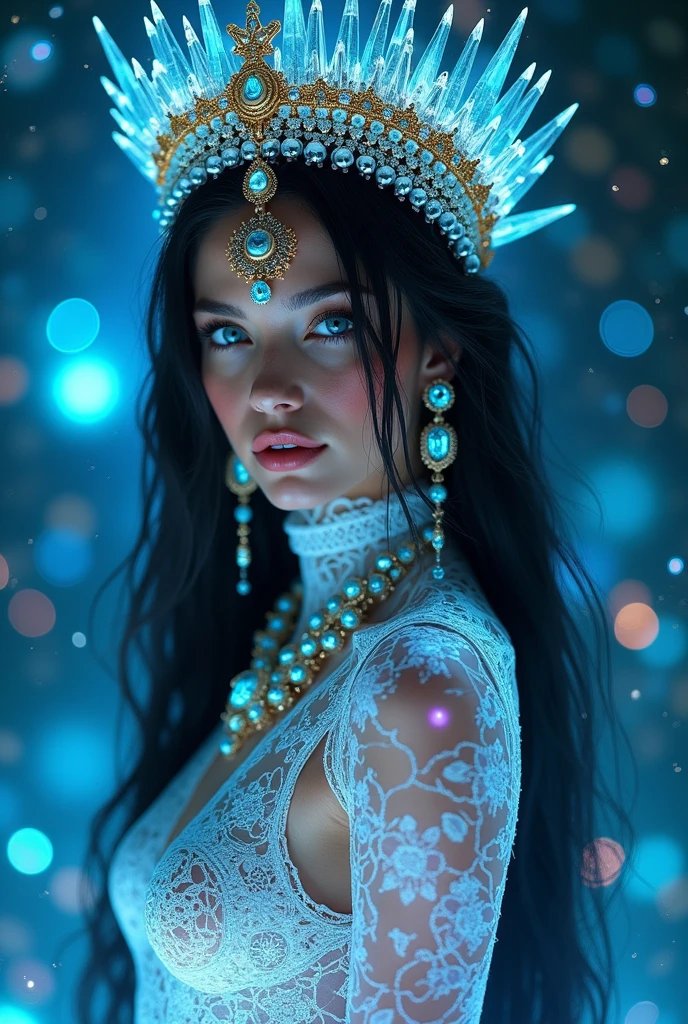(((Deusa yemanjá )))on a BEACH with SHELLS STARS OF THE SEA a bright light, Sorceress, beautiful female sorceress, (( OXUM UHD ))) With a beautiful crown of shells and pearls, volantes+ribbons+detailed in tone , It should look charming and beautiful, Keep the iconic elements of the original character. Yemanjá must have a sensual round face with large dimensions, clear eyes, long eyelashes and rosy cheeks. Your hair should be in great black tones . Elegant like a queen : Vista-se em um luxuoso e elegante vestido com detalhes standingrolas dourada Beleza e Vaidade: yemanjá é frequentemente associada à beleza, vaidade e elegância, sendo vista como uma figura graciosa e encantadora. Na Umbanda , Iemanjá é associada à Nossa Senhora dos Navegantes na tradição católica. Essa associação se dá pela relação de ambas com o mar e a proteção dos navegantes.
16K