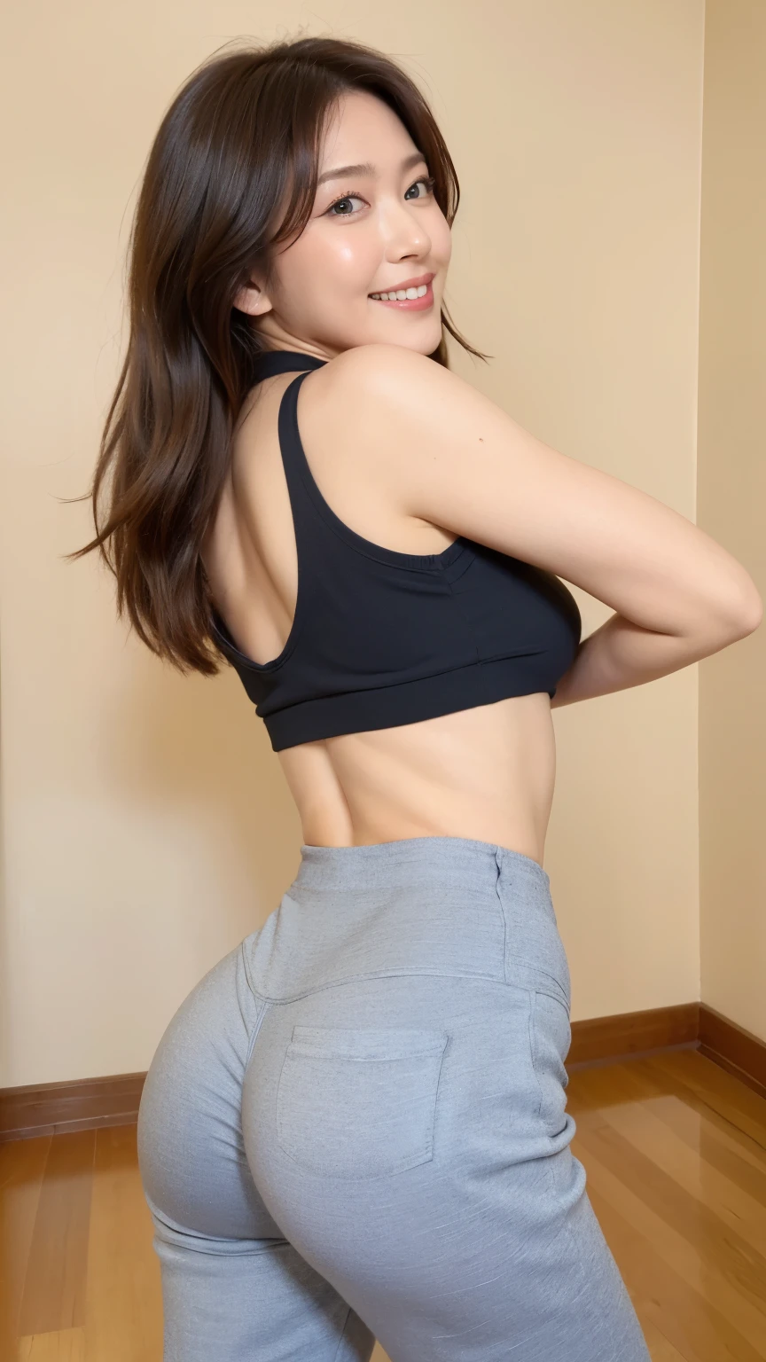 a close-up of a woman in a bikini and shorts, showing her shoulder from behind, pose de costas, forma tonificada, cintura - tiro, fechar foto de meio corpo, traseiro tonificado, from behind, vista traseira, cabelos castanhos e um corpo perfeito, shapely traseiro tonificado, foto adequada, tiro pelas costas, Corpo tonificado, costas arqueadas
