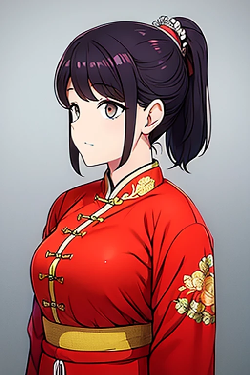 A girl with a ponytail wearing Chinese clothing