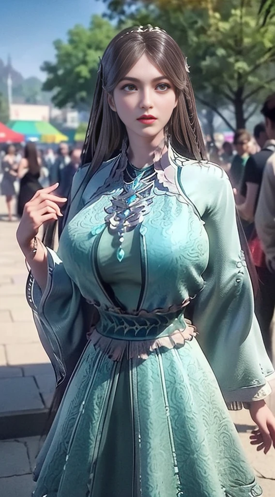 Hyper-realistic 8K CG, Flawless, Clean, masterpiece, Professional Artwork, Famous Artworks, movie lighting, Movie Bloom, Perfect face, Beautiful face, fantasy, Like a dream, Unreal Engine 5, Science Fiction,   Lace, Lace trim, Lace-trimmed legwear, luxurious, Jewelry, diamond, Kaneko, pearl, gem, 蓝gem, 红gem, emerald, Intricate details, Exquisite pattern, charming, Tempting, Tempting, , charming, Hair decoration, neckLace, earrings, bracelet, armband,autumn.
((,1 Girl, Throw,Best quality,))  ,(((,1 Girl,  Solitary,Chest groove ,Huge fake boobs:1.5, Goddess dress, Half Body,  Looking at the audience, Standing)))