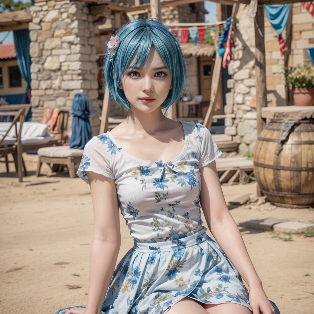 Nico, blue hair, (best quality, ultra-detailed), (realistic:1.37), beautiful and detailed face, ultra-realistic texture, delicate face, delicate body, red lipstick, long-lasting colors. high definition, 8K. expression with a sexy look