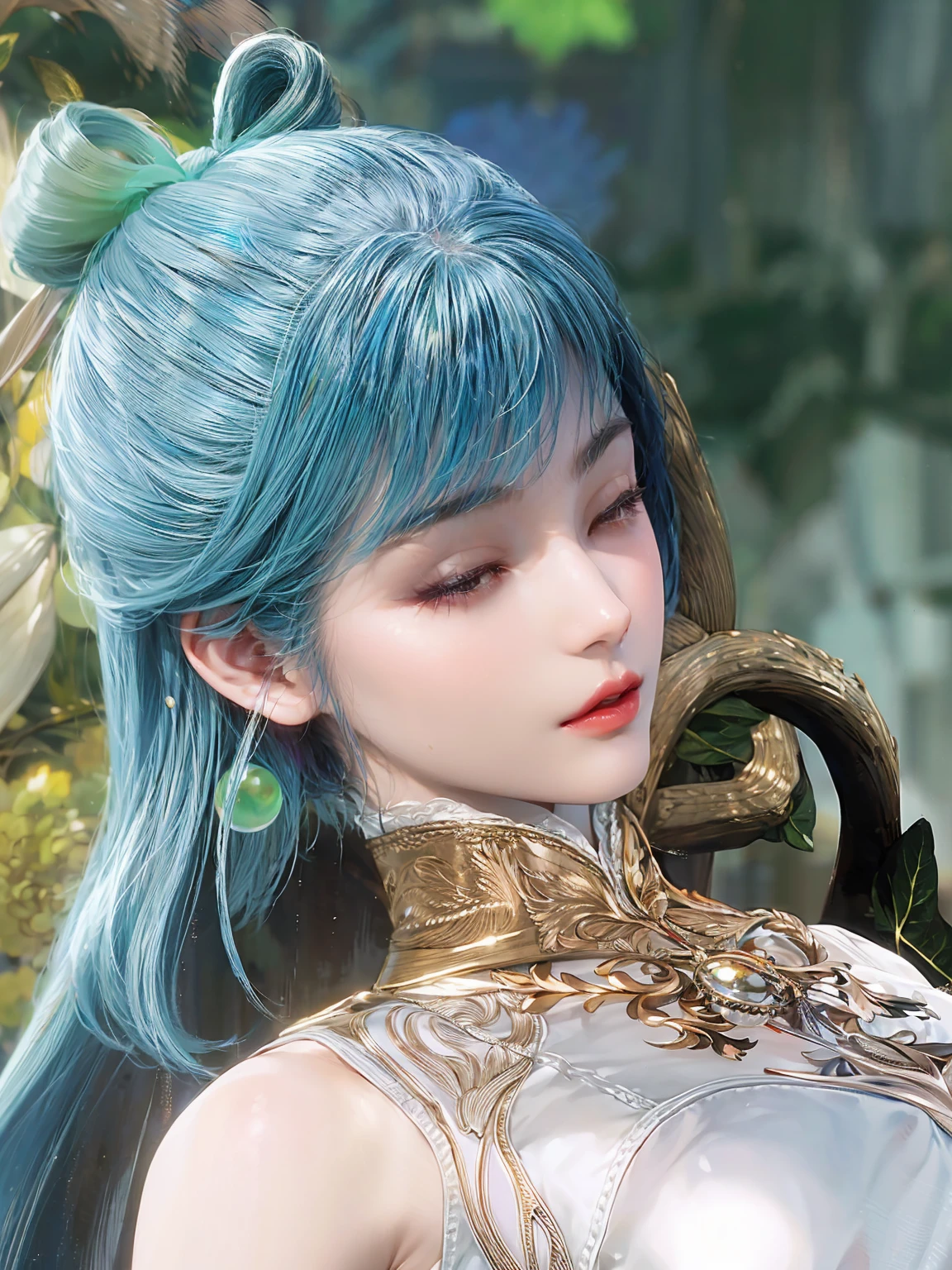a close up of a woman with green hair and a green mask, beautiful character painting, guweiz, artwork in the style of guweiz, geen haired deity, by Yang J, epic exquisite character art, stunning character art, by Fan Qi, by Wuzhun Shifan, guweiz on pixiv artstation