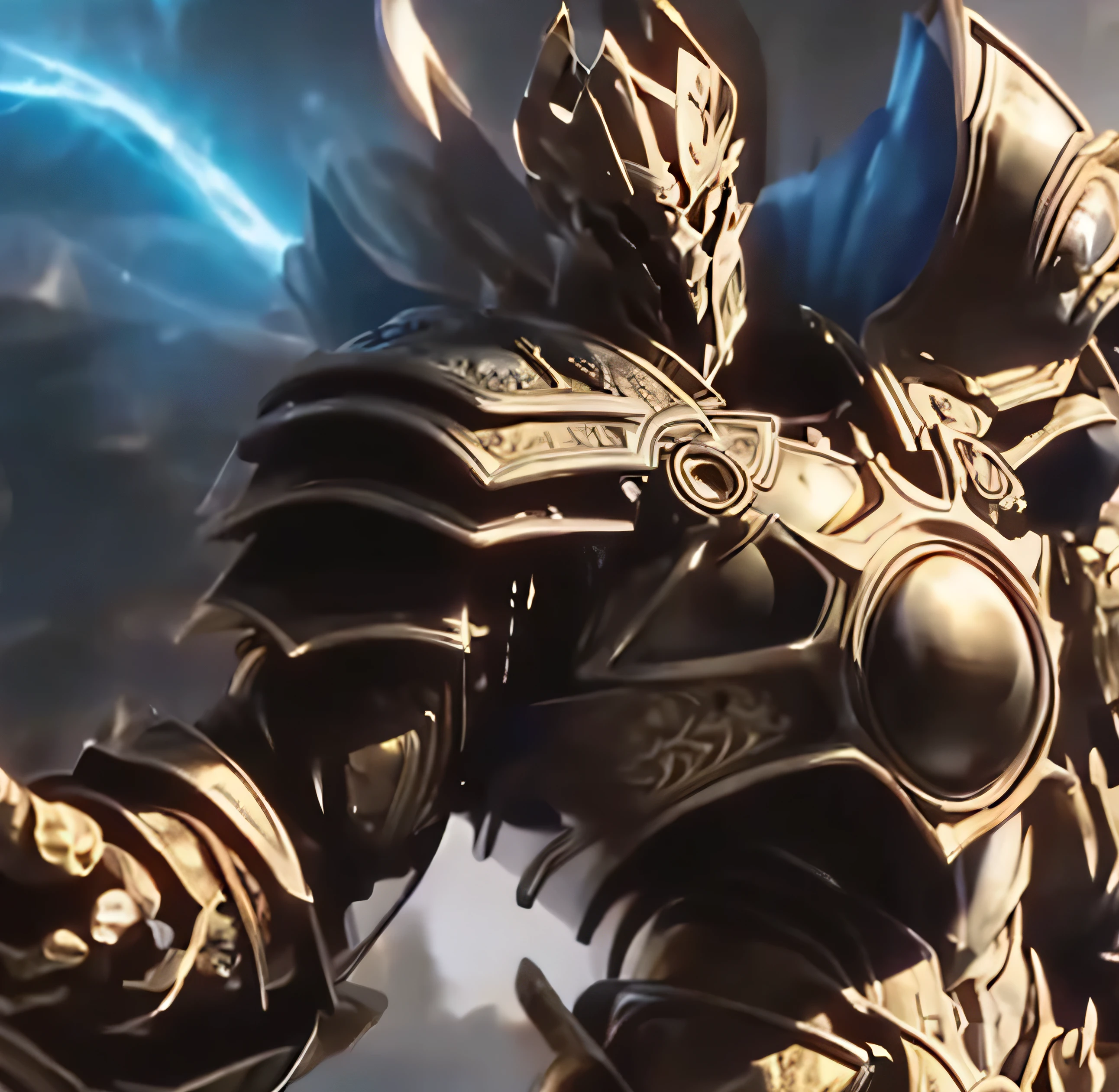 ( maximum quality), ( masterpiece), (4k), White armor with gold and silver details, holding a golden spear in his right hand, imposing, celestial throne, light, fancy, blessed kingdom, warrior, anime, armored armor, Face covered, now angelic, Oriental, big, warrior con una lanza, film shot, heavenly kingdom, magical environment, bright colors, Only the silhouette of the character should be seen