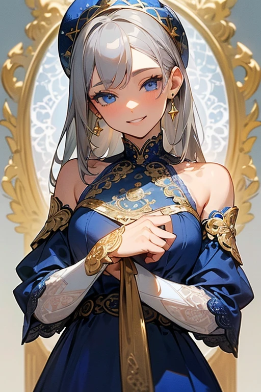 (masterpiece: 1.2, highest quality), (Actual Photos, Intricate details), 1. woman, alone, Upper Body, casual, Shoulder-length hair, Minimal makeup, Natural materials, Face close-up, smile, Home, Gray Hair, blue eyes, Shoulder Bare、ponytail、Swimwear、